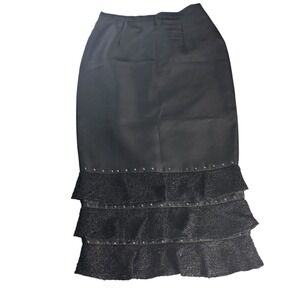 Nubiano New York Skirt Womens 16 Black Tiered Ruffle Studded Midi Pencil Formal